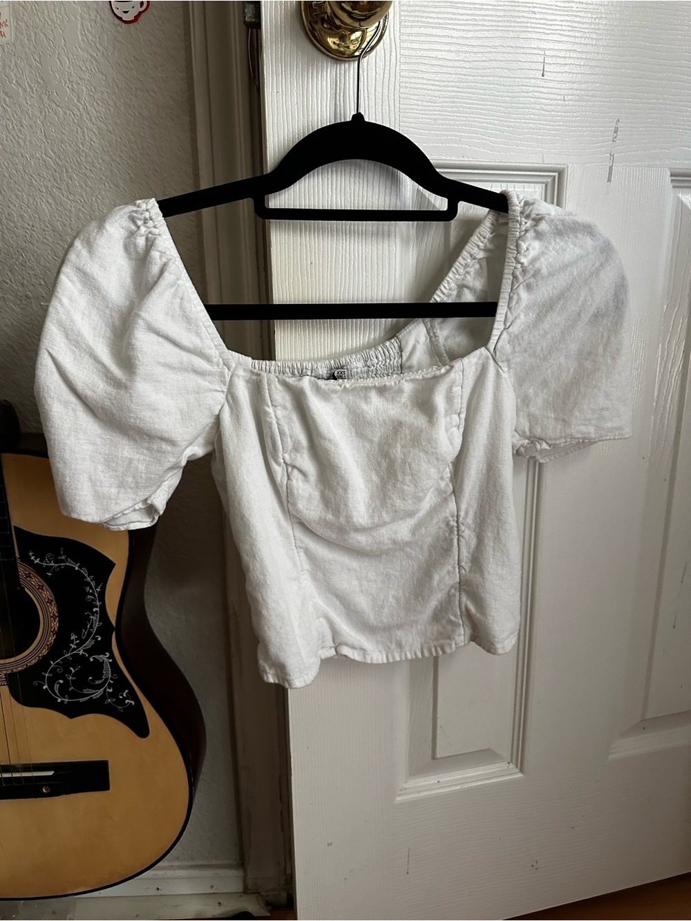 Abercrombie & Fitch White Puff-Sleeve Square Neck Blouse